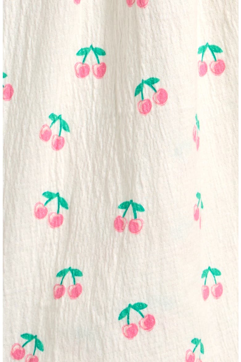 Kids' Cherry Print Ruffle Crinkled Jersey Dress, Alternate, color, OFF WHITE