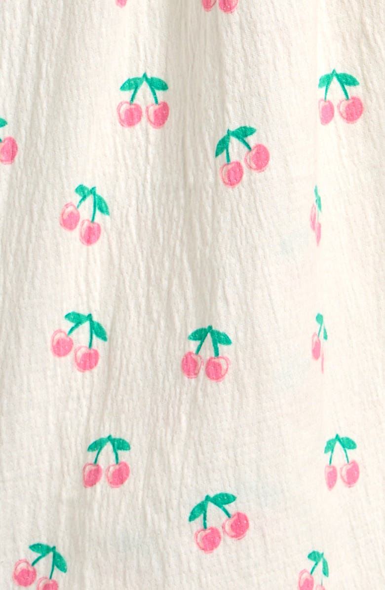 MILES THE LABEL Kids' Cherry Print Ruffle Crinkled Jersey Dress, Alternate, color, Off White