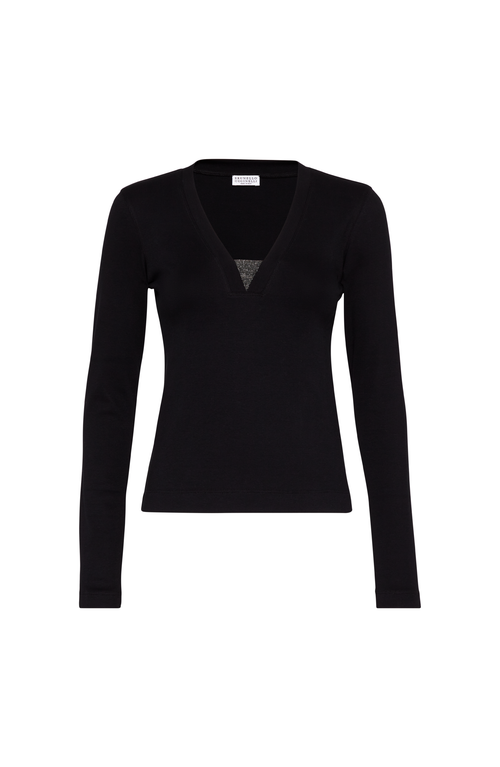 Brunello Cucinelli Ribbed Jersey T-shirt In Black