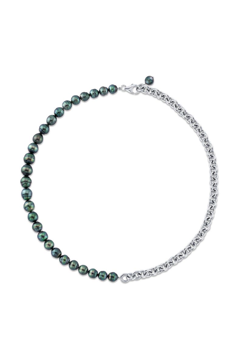 8-9mm Logan Black Tahitian Baroque Pearls & Chain Necklace, Main, color, Sterling Silver