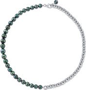 The Pearl Source 8-9mm Logan Black Tahitian Baroque Pearls & Chain Necklace
