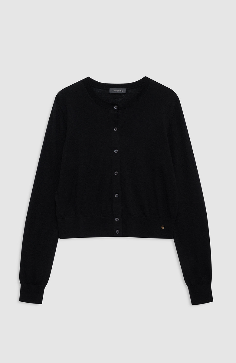 ANINE BING Moni Crop Cardigan, Alternate, color, Black