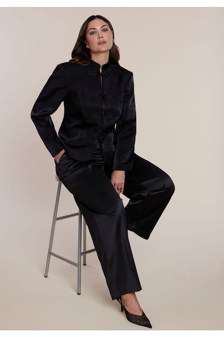 Fitted Satin Jacket (plus), Alternate, color, BLACK ONYX