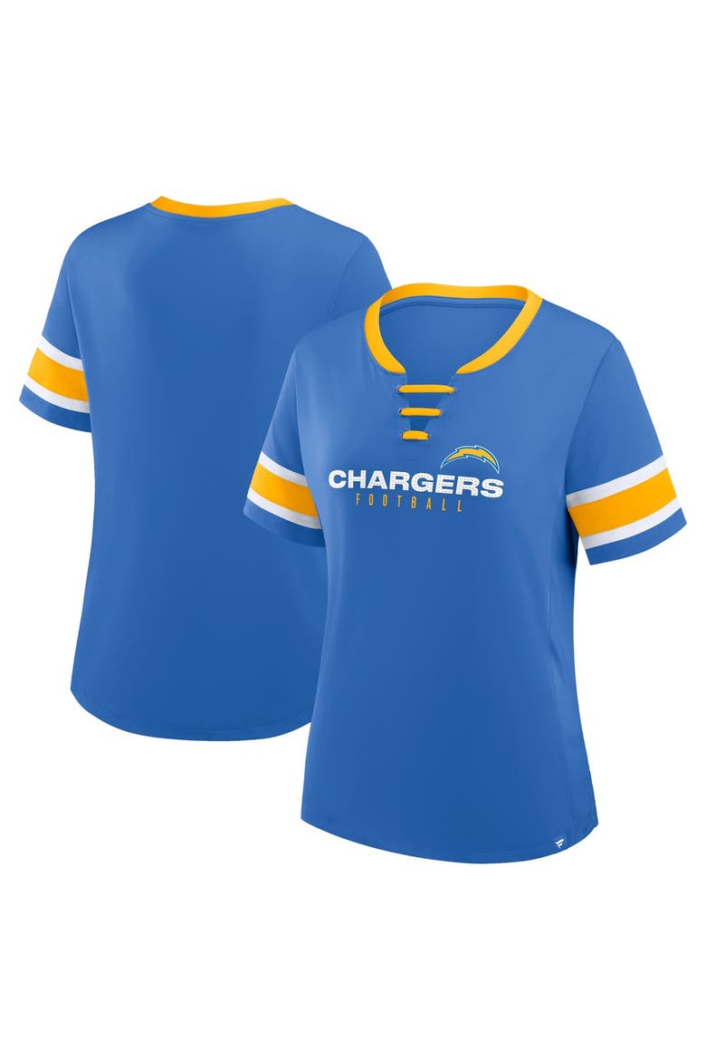 Women's Fanatics Powder Blue Los Angeles Chargers Redzone Draw Play Athena Lace-Up T-Shirt, Main, color, Powder Blue