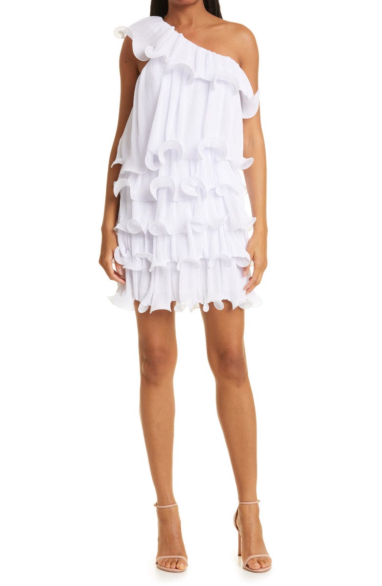 Milly Blakely Tiered Ruffle One-Shoulder Minidress, Main, color, 