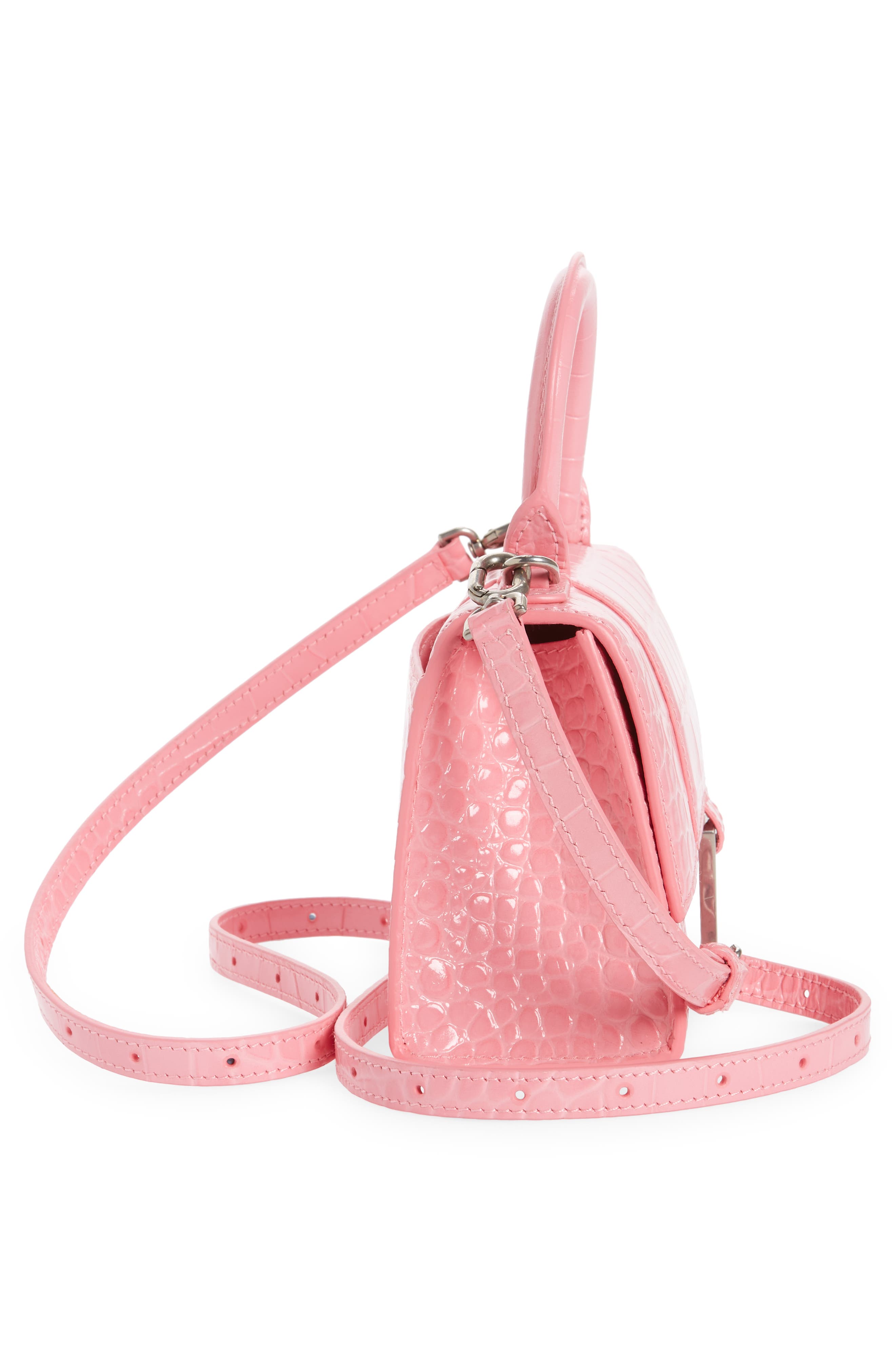 Extra Small Hourglass Croc Embossed Leather Top Handle Bag, Alternate, color, SWEET PINK