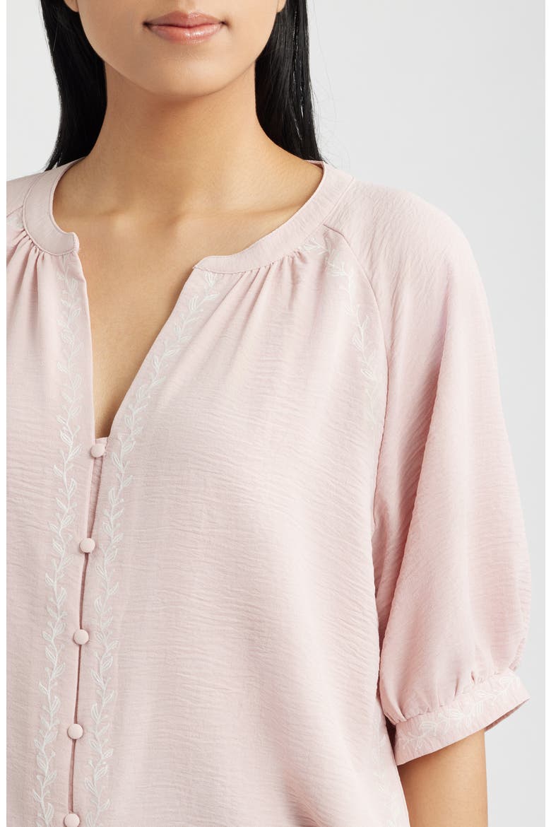 Embroidered Button-Up Top, Alternate, color, DUSTY PINK/ WHITE