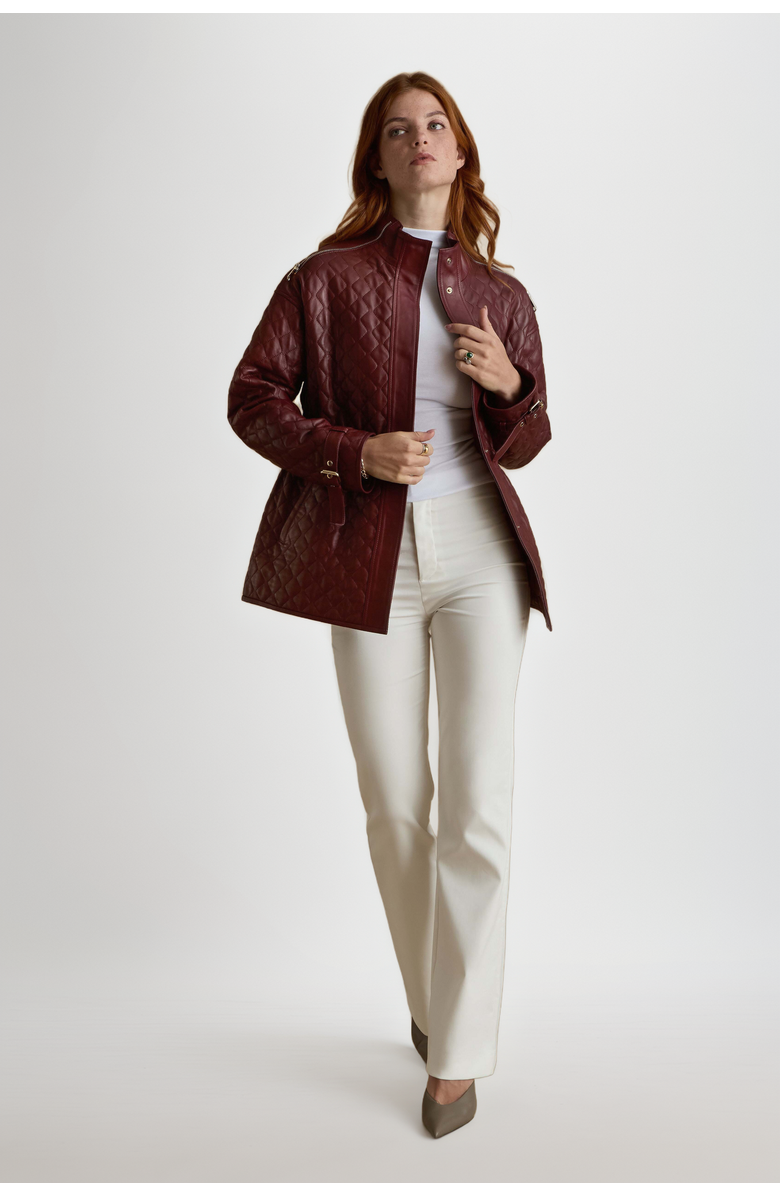 Furniq UK Nora Leather Coat, Alternate, color, Black