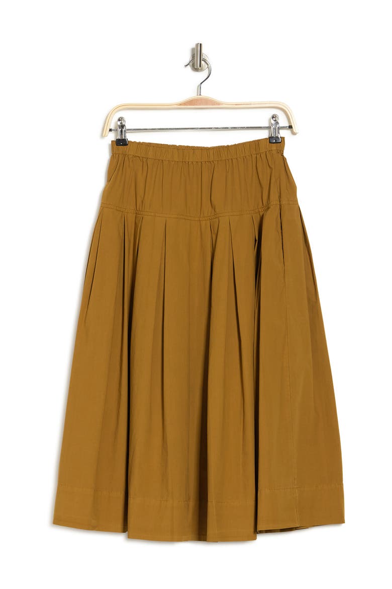 Paper Poplin Pull-On Midi Skirt, Alternate, color, CARAMEL