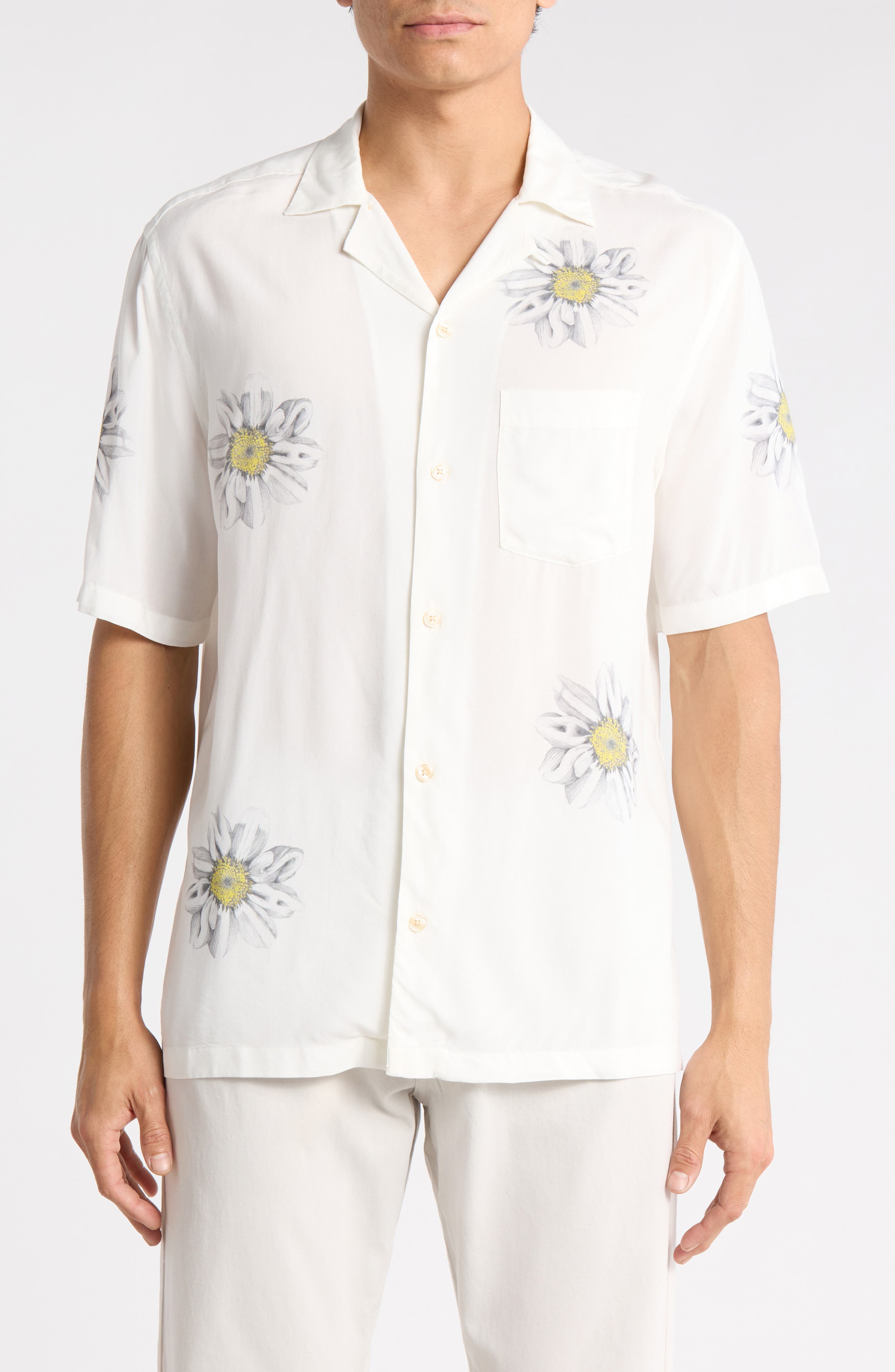 AllSaints Petal Print Relaxed Fit Camp Shirt