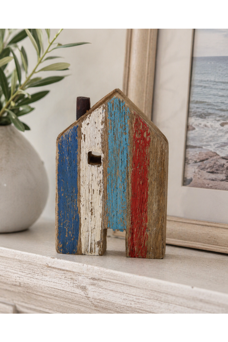 Wooden Seaside Village Cottage Decorative Figurine 6.5", Alternate, color, Red