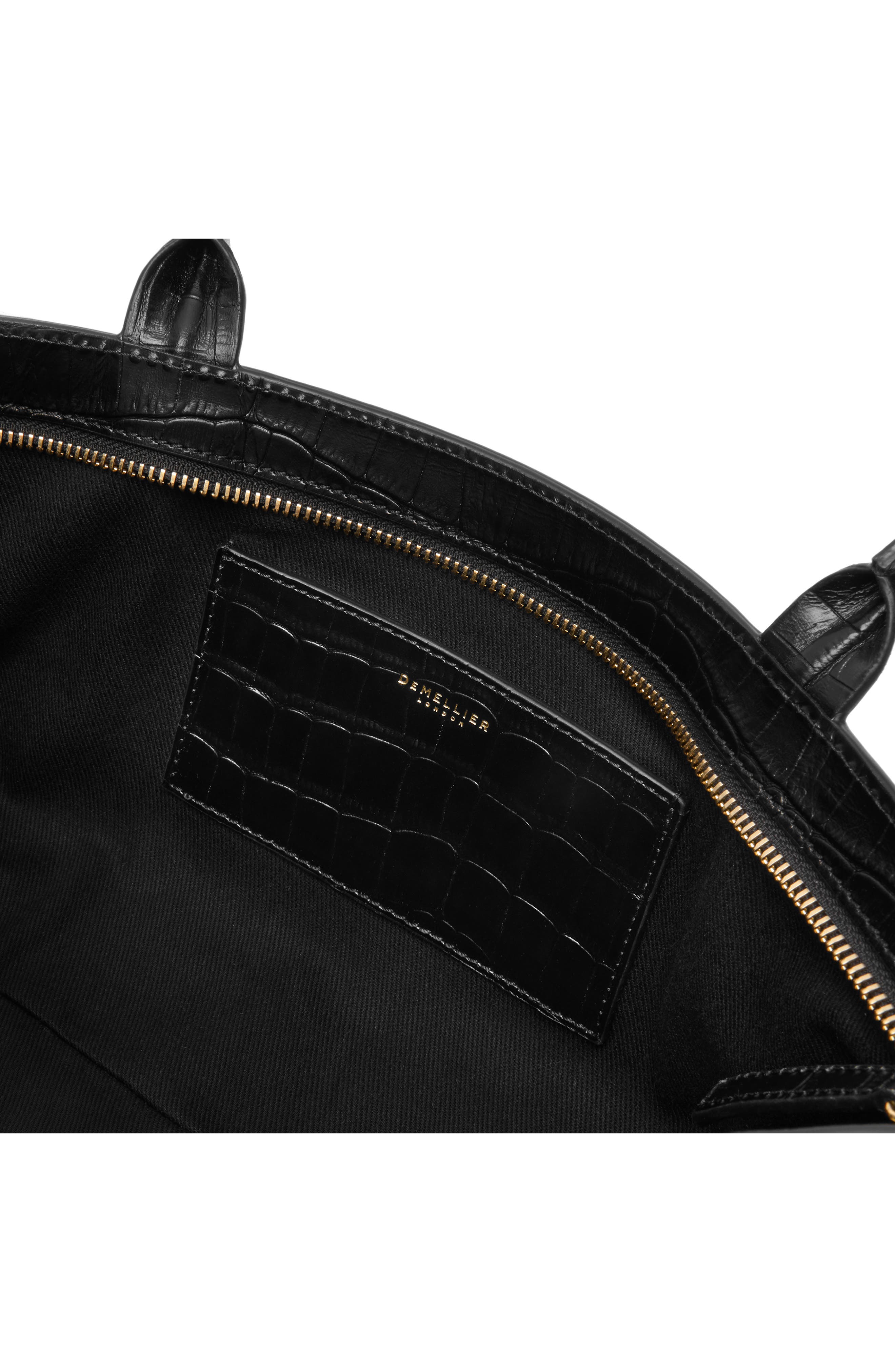 The New York Croc Embossed Leather Shoulder Bag, Alternate, color, BLACK