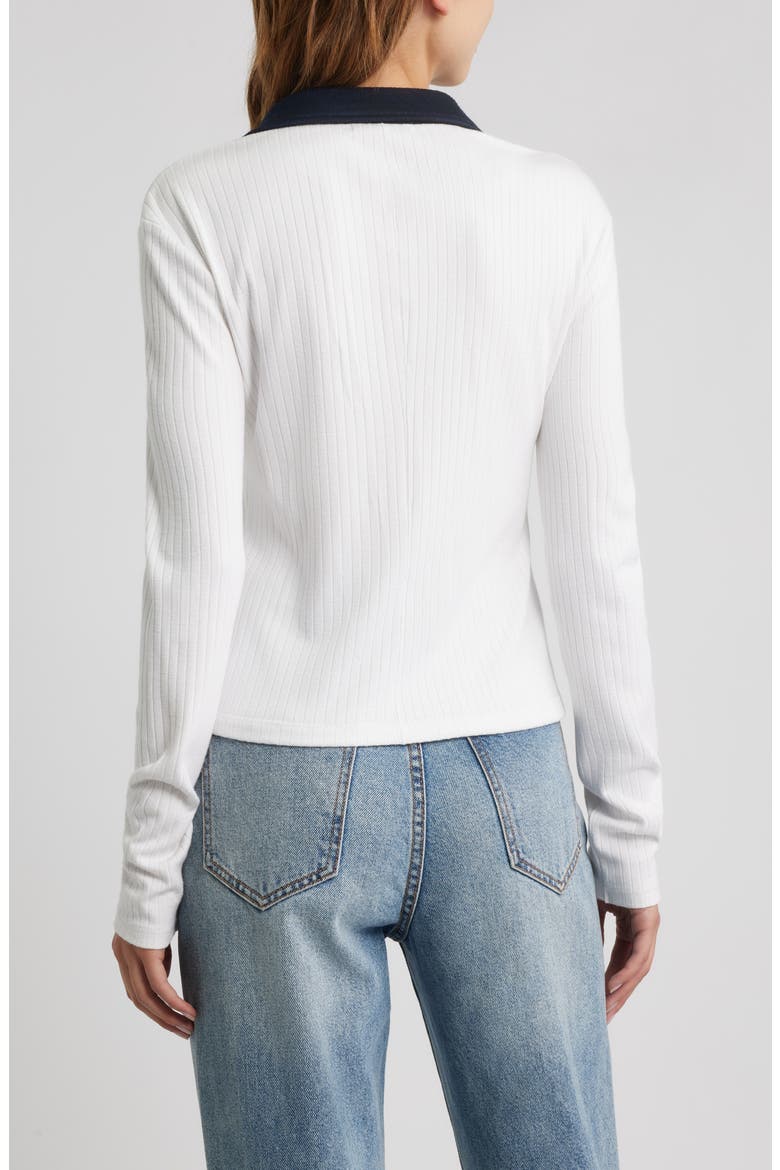 Contrast Trim Rib Button-Up Shirt, Alternate, color, WHITE