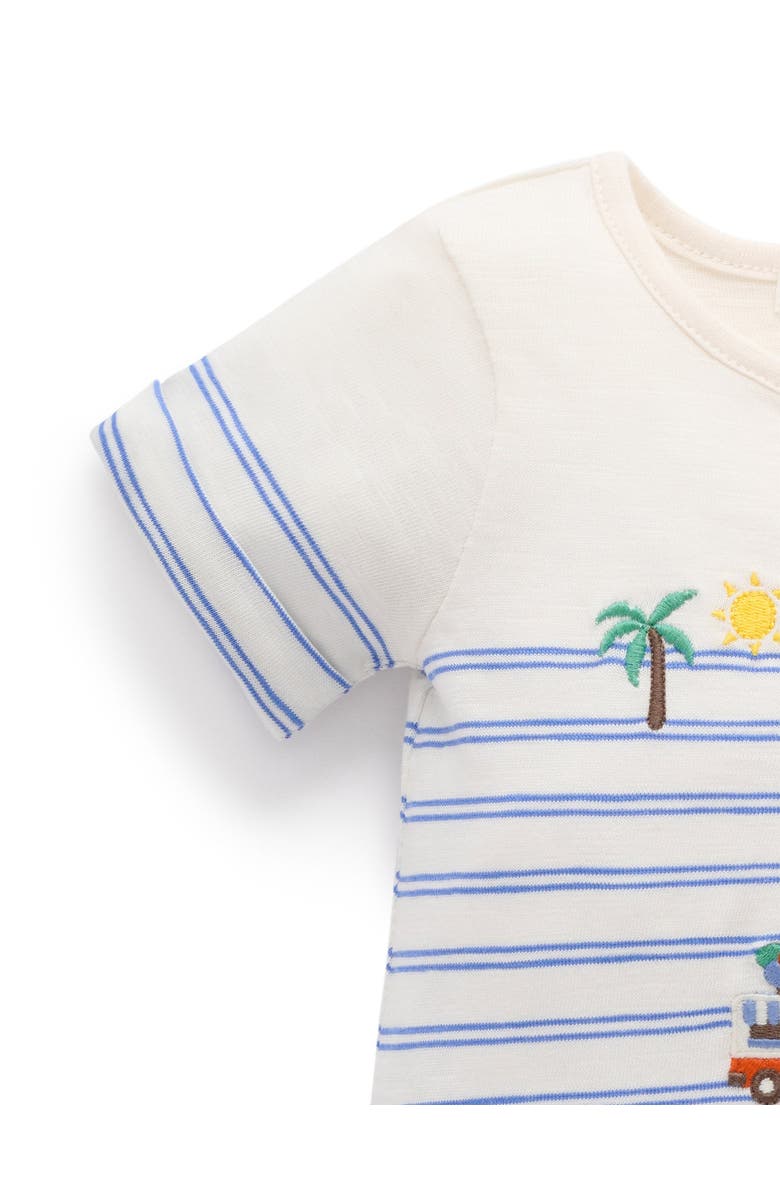 Purebaby Resort Striped Romper, Alternate, color, Pacific Mini Stripe