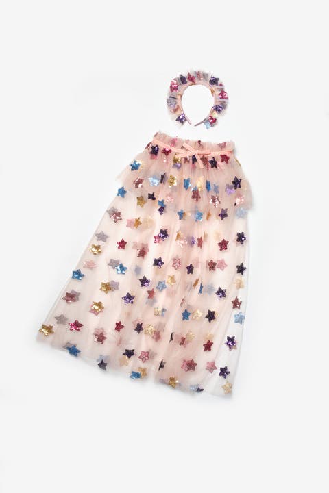 Girls’ Star Sequin Party Cape & Crown Set