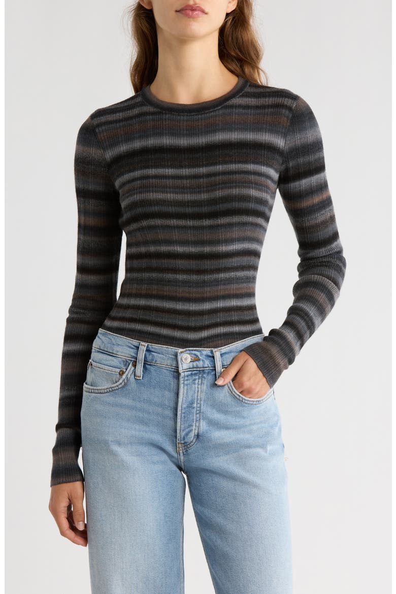 Space Dye Stripe Rib Wool Sweater, Main, color, BLACKCOMBO