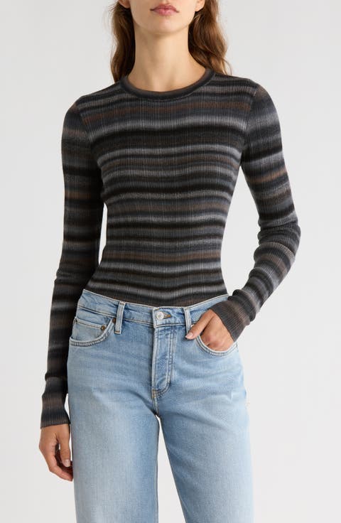 Space Dye Stripe Rib Wool Sweater