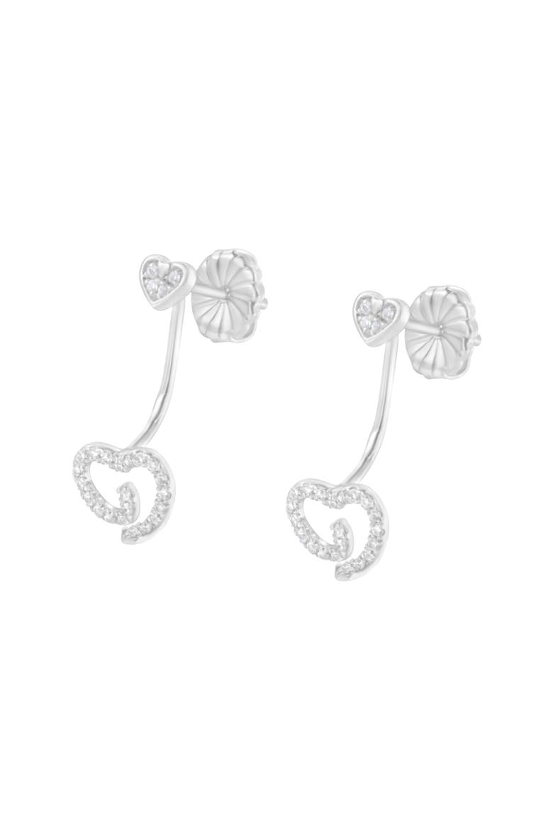 Silver 1/4 Ct Diamond Swirl Heart Front/Back Earrings, Alternate, color, White
