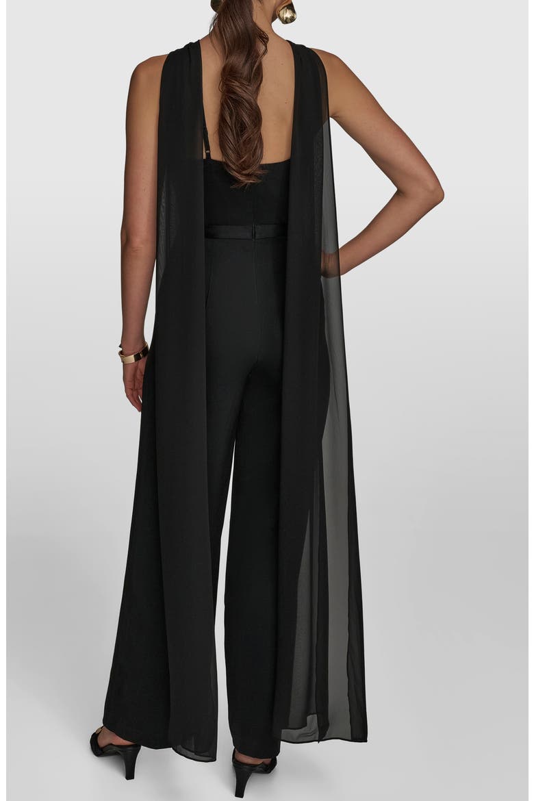 Halter Neck Chiffon & Satin Jumpsuit, Alternate, color, BLACK