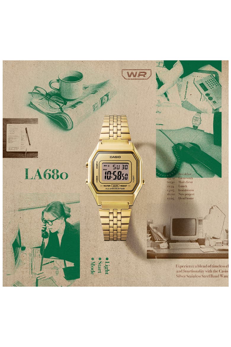 Vintage LA680WGA-9VT Digital Bracelet Watch, 33.5mm × 28.6mm, Alternate, color, GOLD