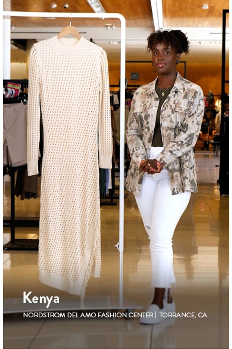 Open Stitch Fringe Long Sleeve Asymmetric Sweater Dress video