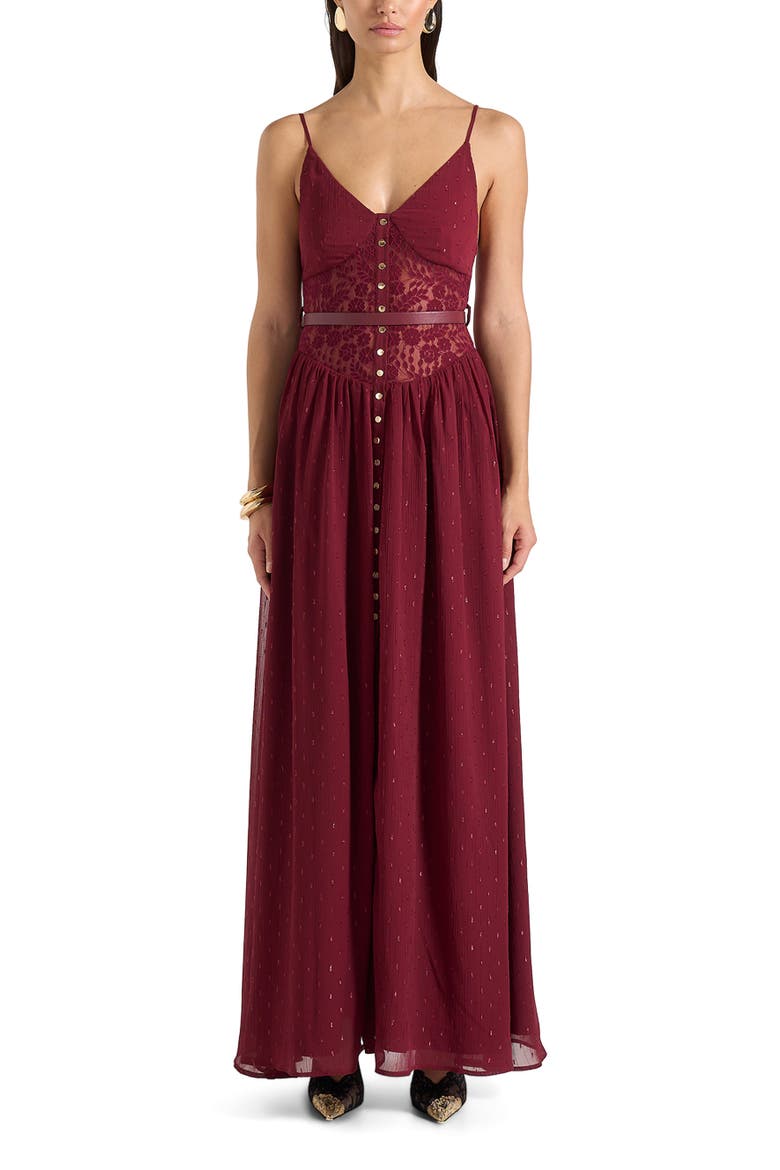 Rosie Lace Corset Maxi Dress, Alternate, color, Wine Red