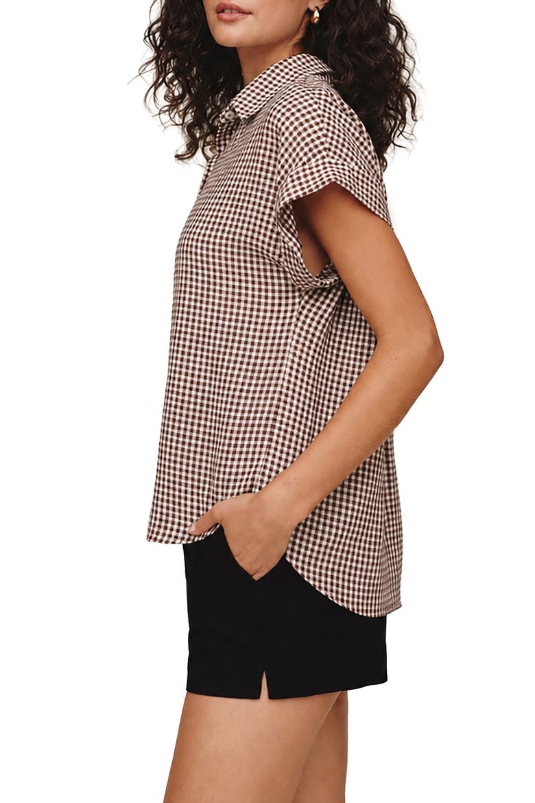 Gingham Short Sleeve Button-Up Shirt, Alternate, color, BROWN MICRO GINGHAM
