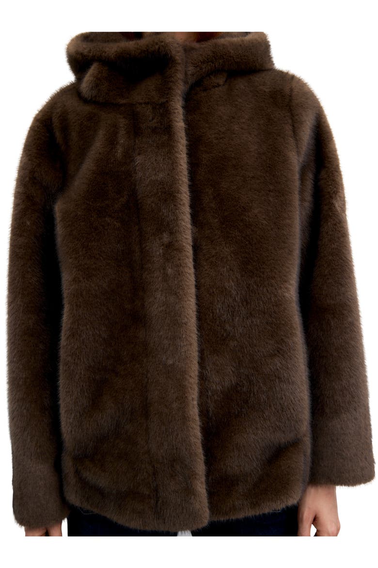 Agate Funnel Collar Faux Fur Coat, Alternate, color, Cigar