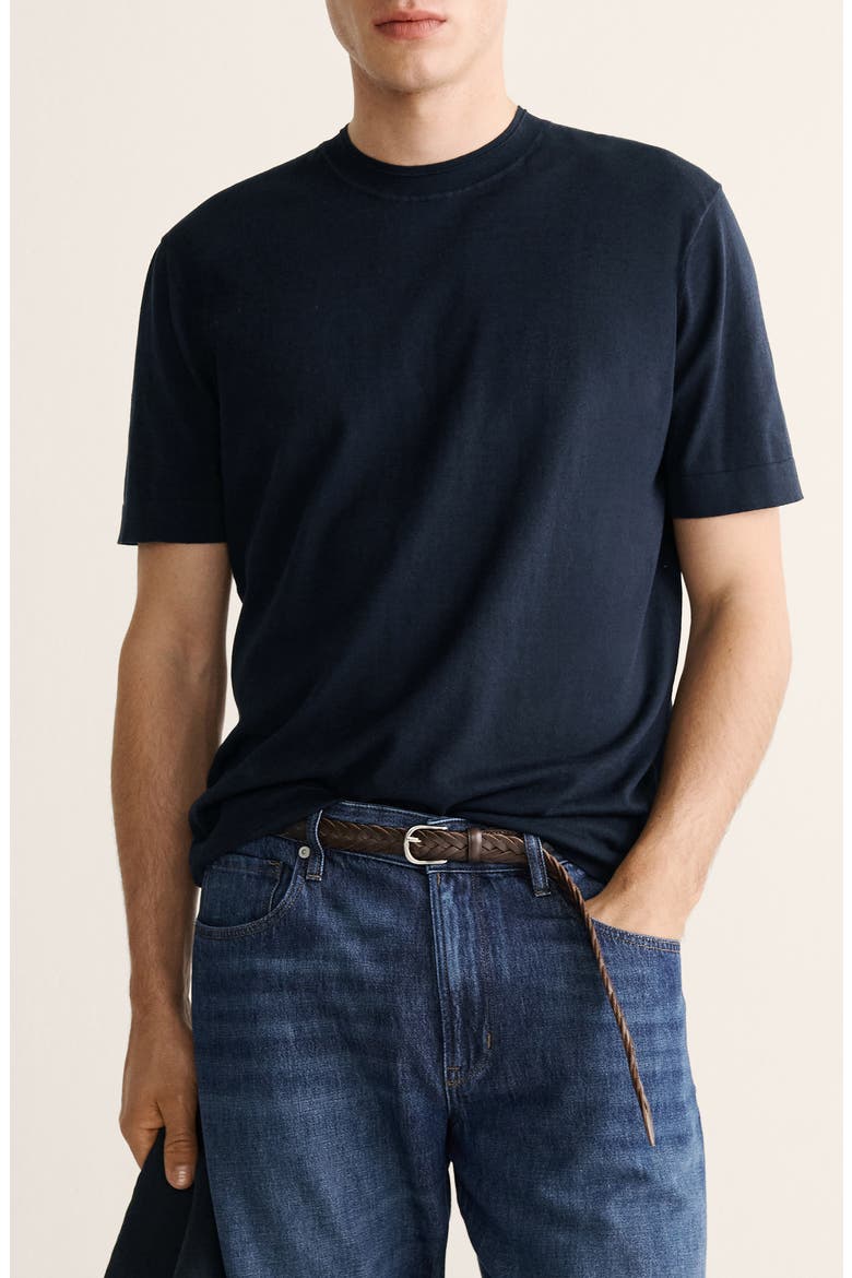 Cotton & Silk T-Shirt, Main, color, NAVY