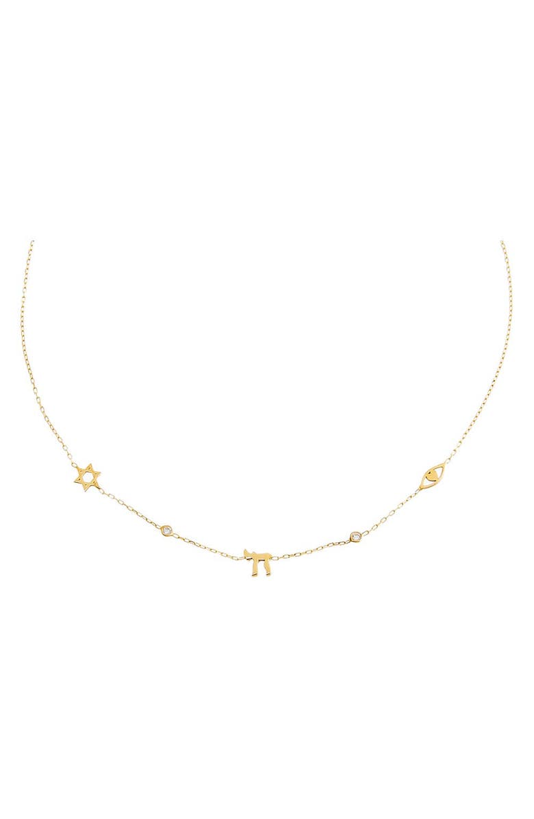 BY ADINA EDEN Jewish CZ Bezel Charm Necklace, Main, color, 