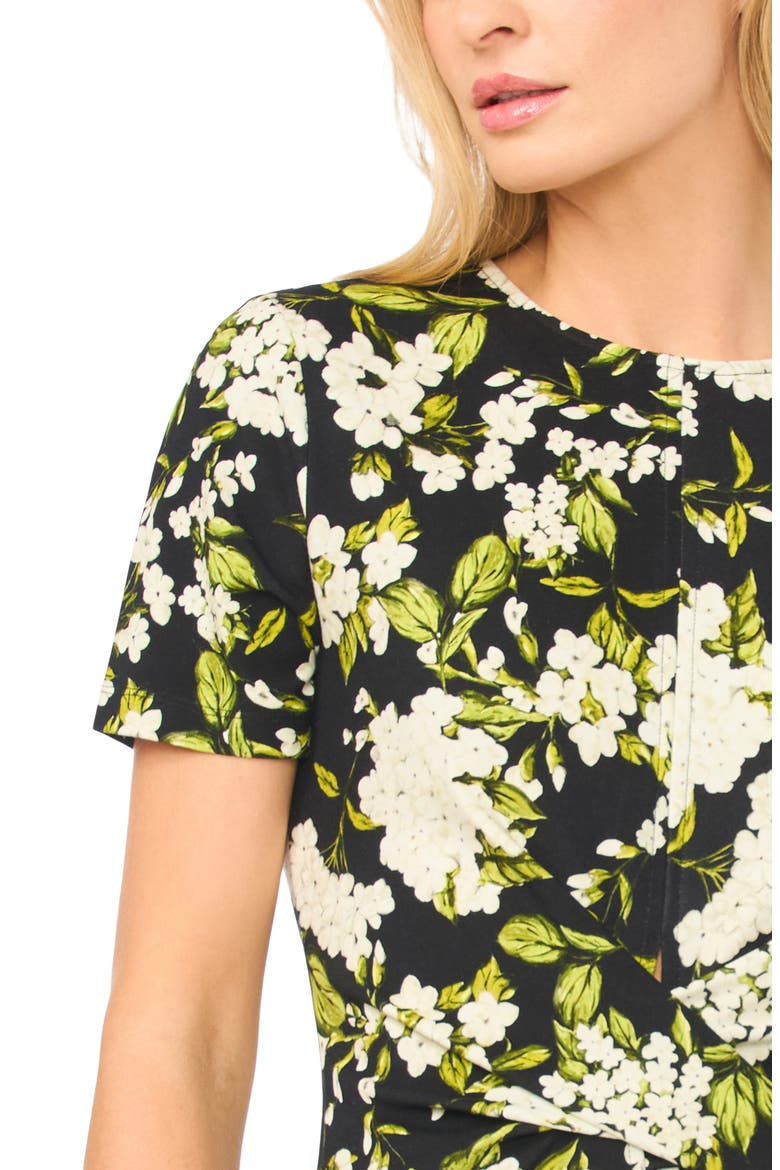 Chelsea Twist Front Floral Knit Midi Dress, Alternate, color, RICH BLACK