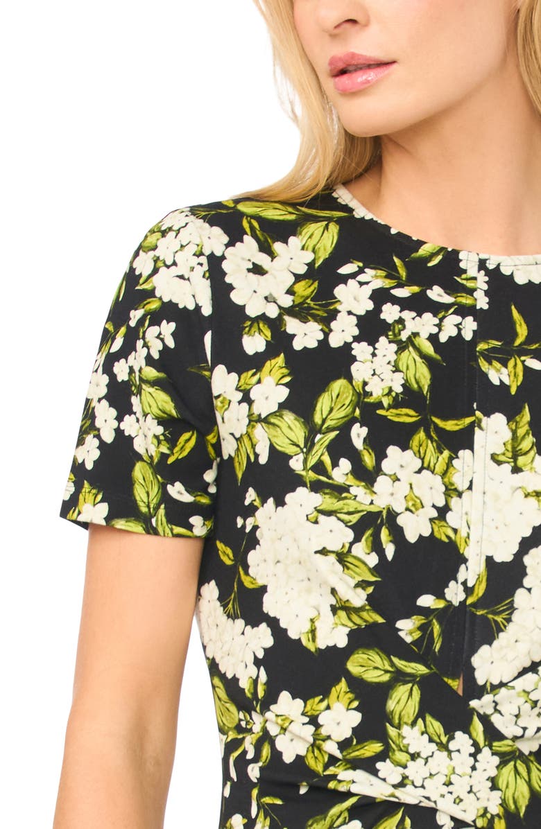 Ted Baker Chelsea Twist Front Floral Knit Midi Dress, Alternate, color, Rich Black