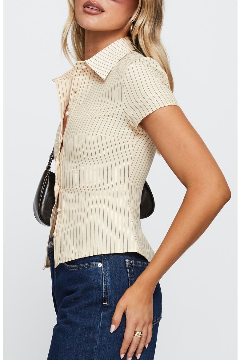 Lift Off Pinstripe Button-Up Shirt, Alternate, color, CREAM / NAVY STRIPE