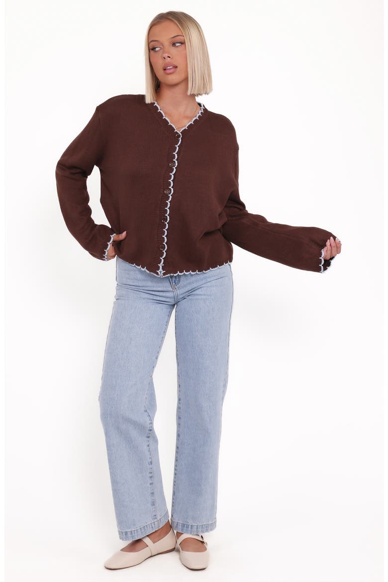 Ruby Scallop Cardigan, Alternate, color, BROWN