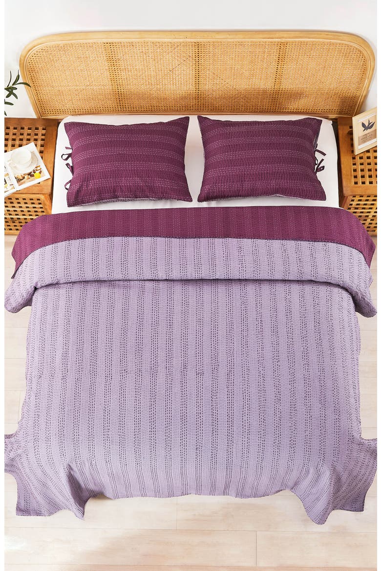 Kantha Reversible Cotton Coverlet, Alternate, color, FIG AND VIOLET