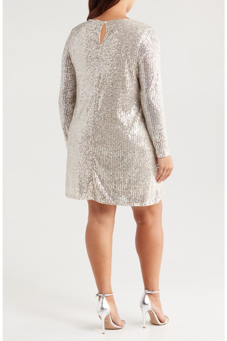 Sequin Long Sleeve Minidress, Alternate, color, CHAMPAGNE