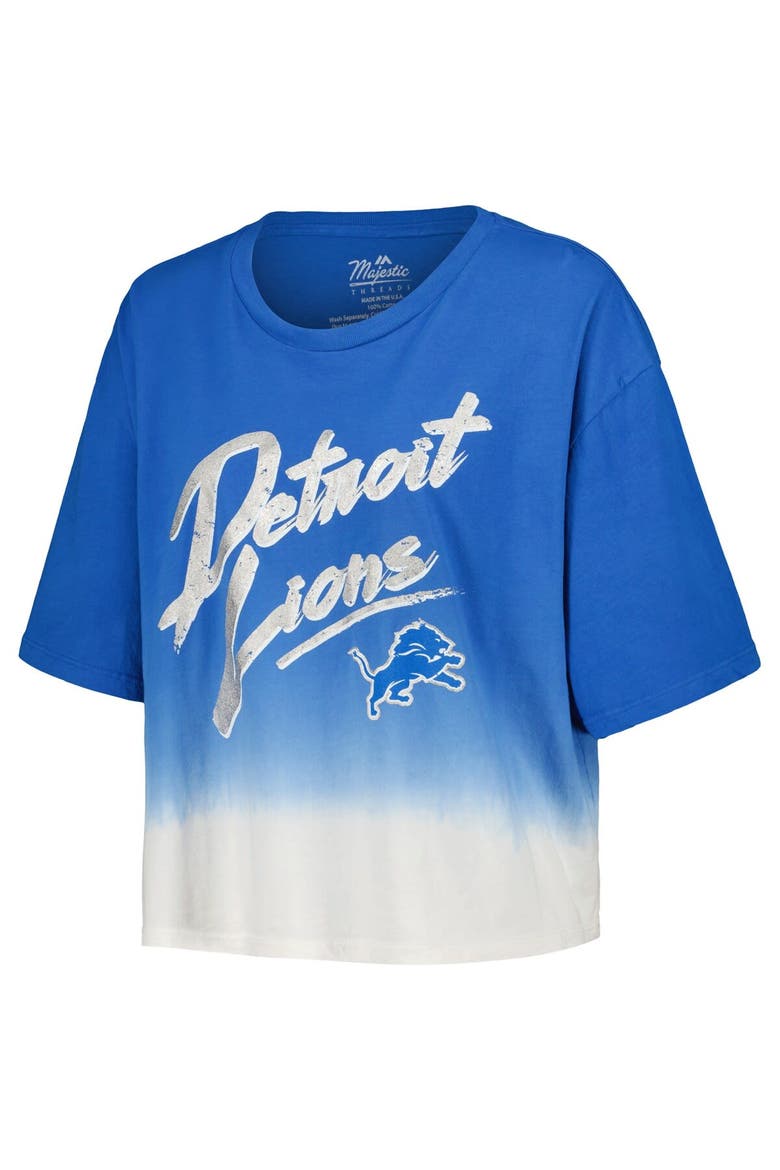 Women's Majestic Threads Aidan Hutchinson Blue/White Detroit Lions Dip-Dye Player Name & Number Crop Top, Alternate, color, Blue