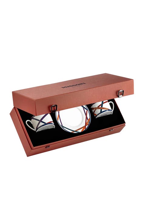 Tea Cup & Saucer NASTRI Set of 2 in Luxury Box Multicolor diam. 3.3", H 2.3", cap. 7.5 oz, Saucer dim. 6"