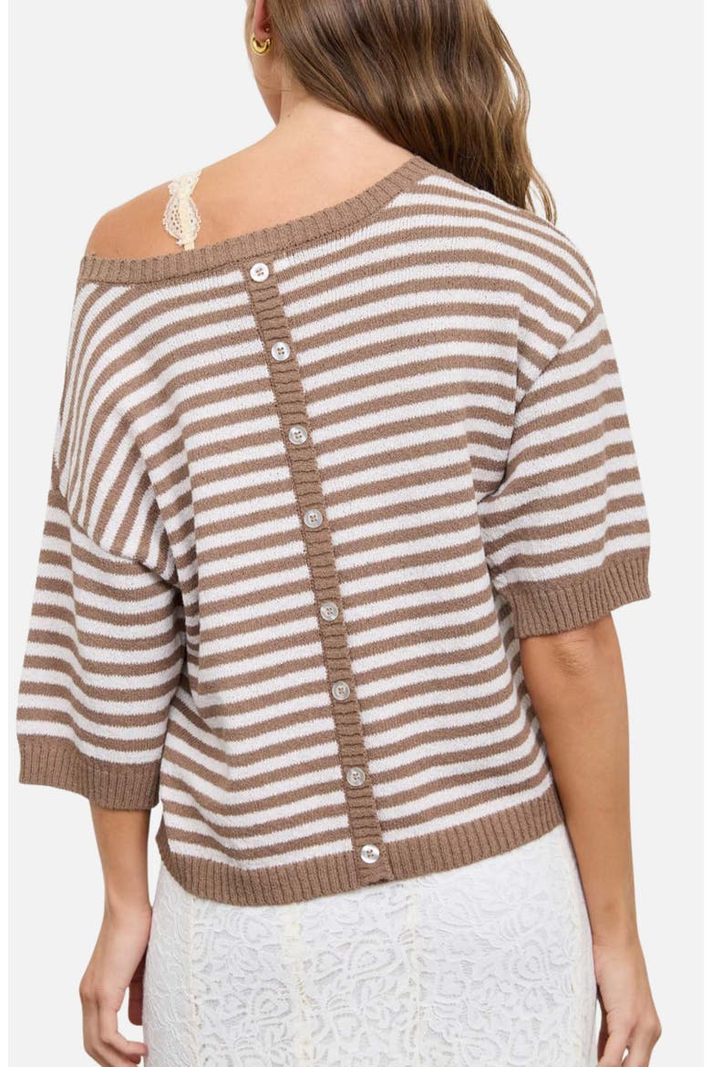 Stripe Short Sleeve Sweater, Alternate, color, MOCHA