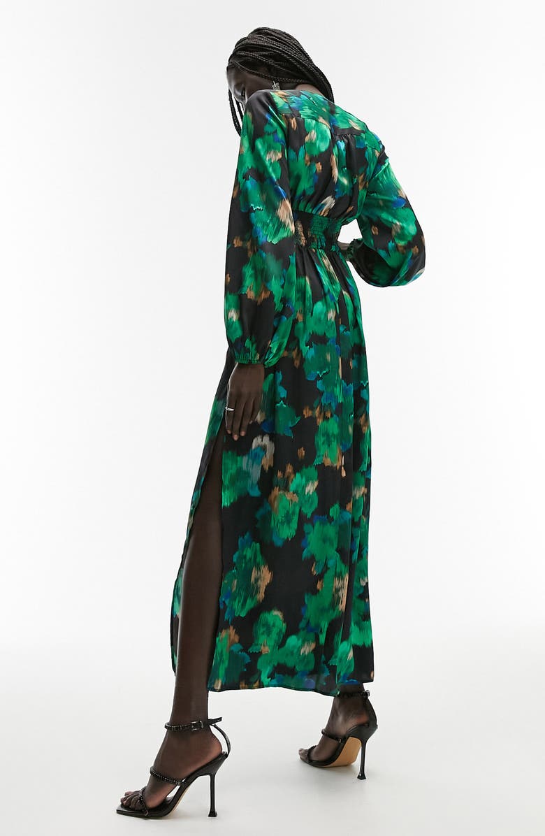 Topshop Abstract Floral Long Sleeve Satin Maxi Dress, Alternate, color, 