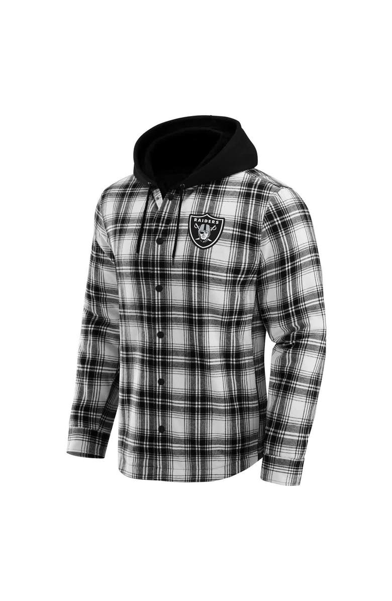 Darius Rucker Collection by Fanatics Men's NFL x Darius Rucker Collection by Fanatics Black Las Vegas Raiders Plaid Flannel Quilted Full-Snap Hooded Shacket, Alternate, color, Black
