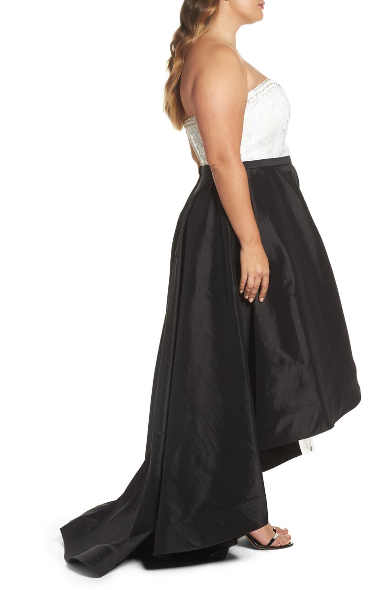 Mac Duggal Embellished Lace & Taffeta Strapless High-Low Gown, Alternate, color, 