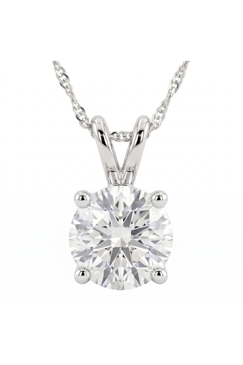 1 - 5 Ct Round Diamond 4-Prong Pendant 14k Gold Necklace Lab Grown, Main, color, White Gold - 1Ct