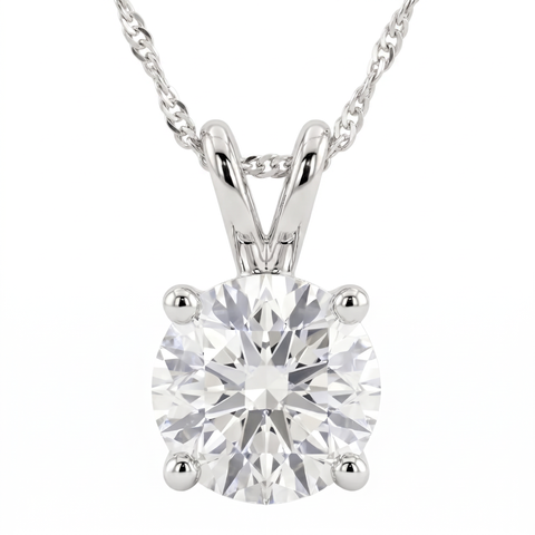 1 - 5 Ct Round Diamond 4-Prong Pendant 14k Gold Necklace Lab Grown