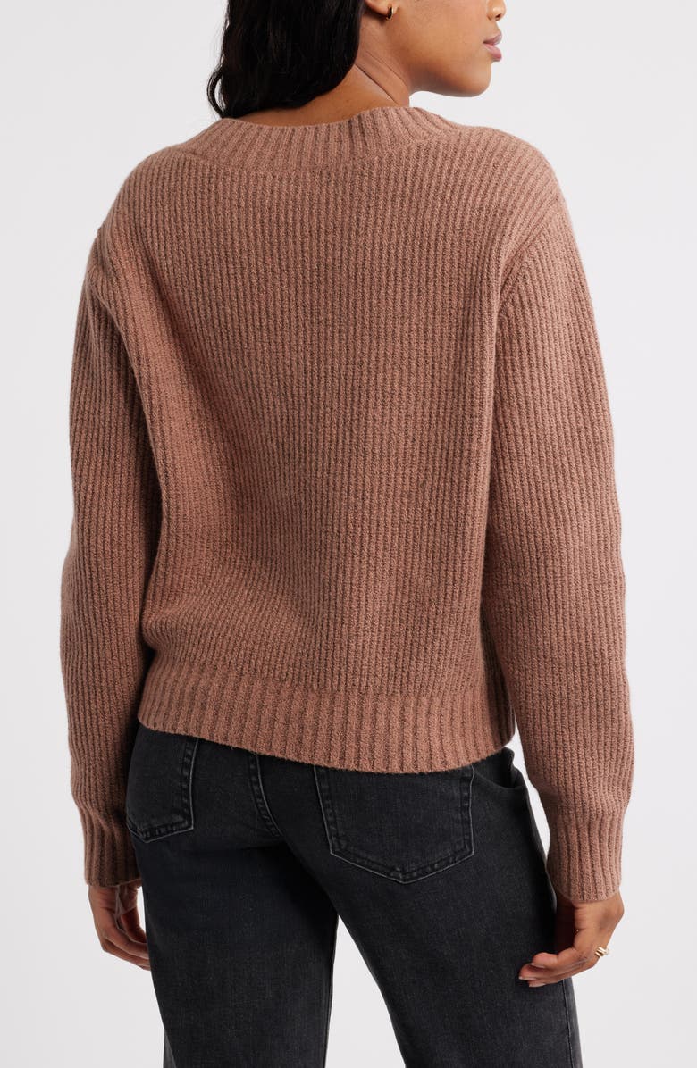Open Edit Rib V-Neck Sweater, Alternate, color, Brown Topaz