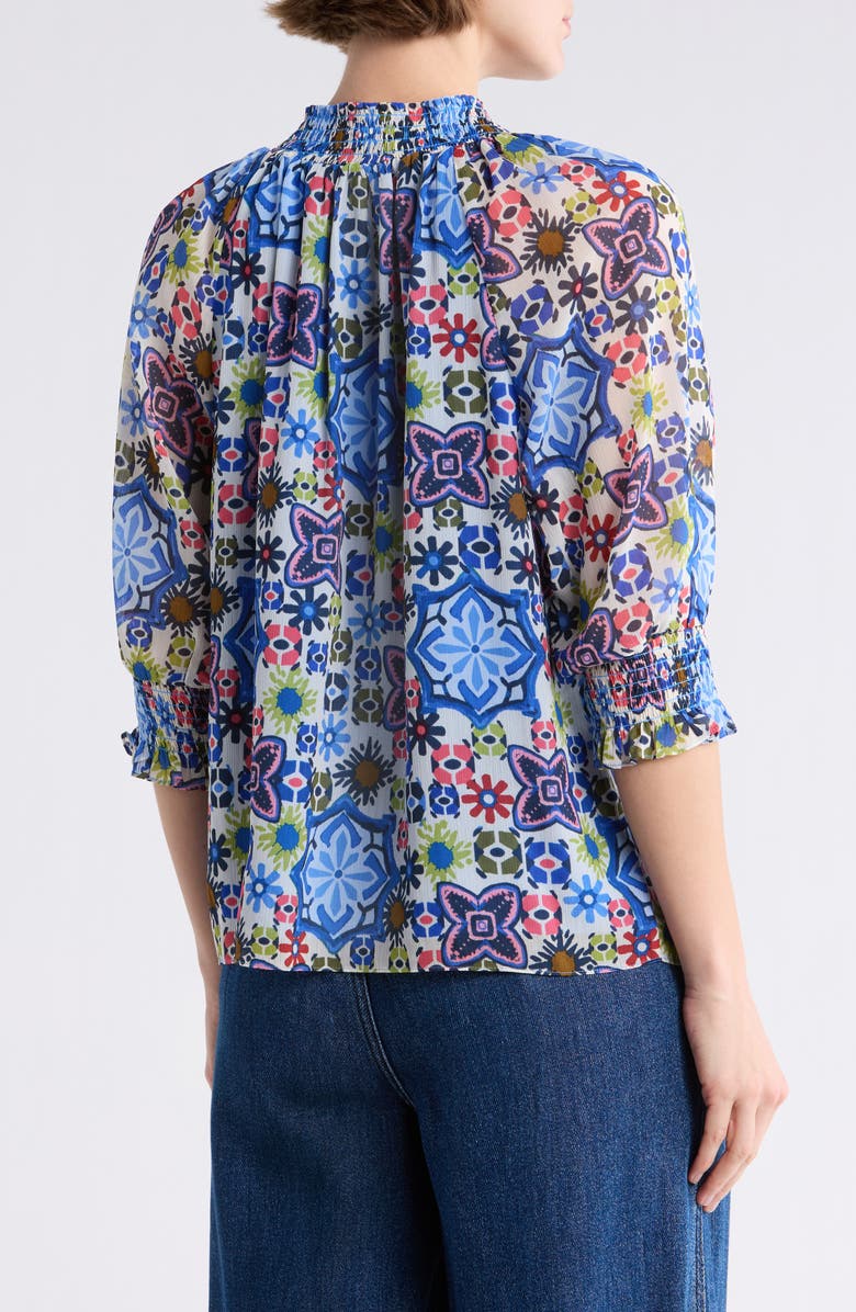 Ramy Brook Mai Smocked Button Front Top, Alternate, color, Multi Medallion Print