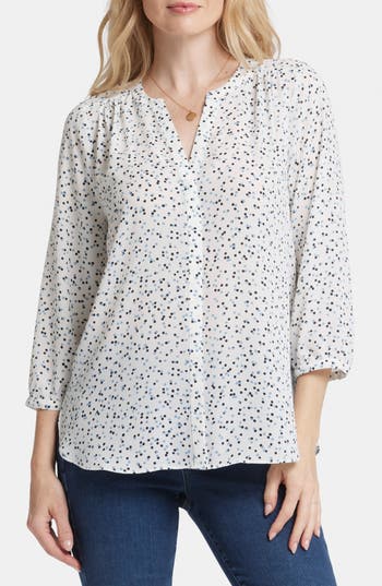 Nydj Three Quarter Sleeve Printed Pintucked Back Blouse