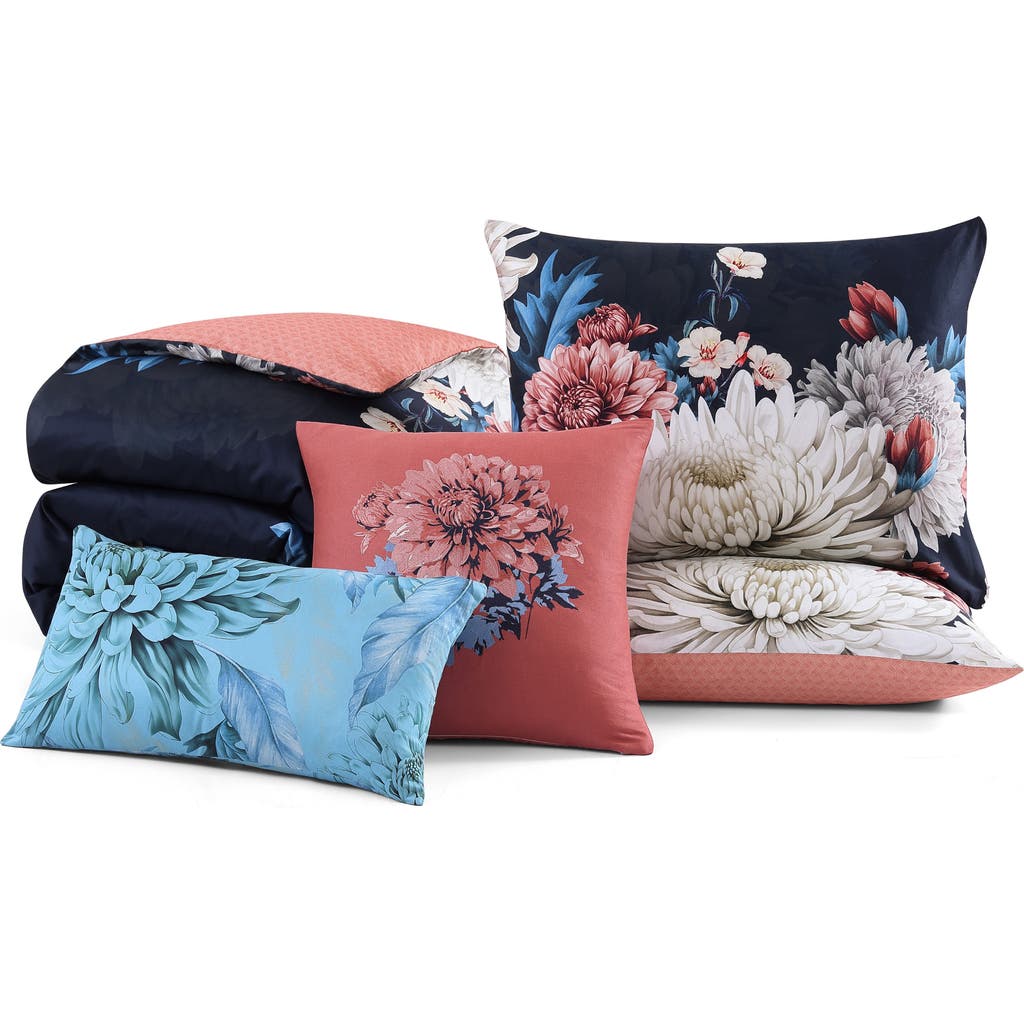 Bebejan Navy Mums Reversible 5-piece Comforter Set In Blue