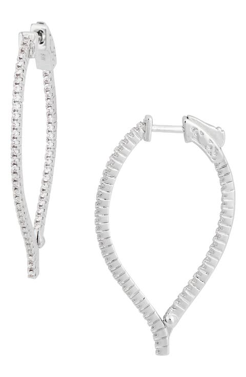 14K Gold Plated Brass CZ Inside Out Teardrop Drop Earrings