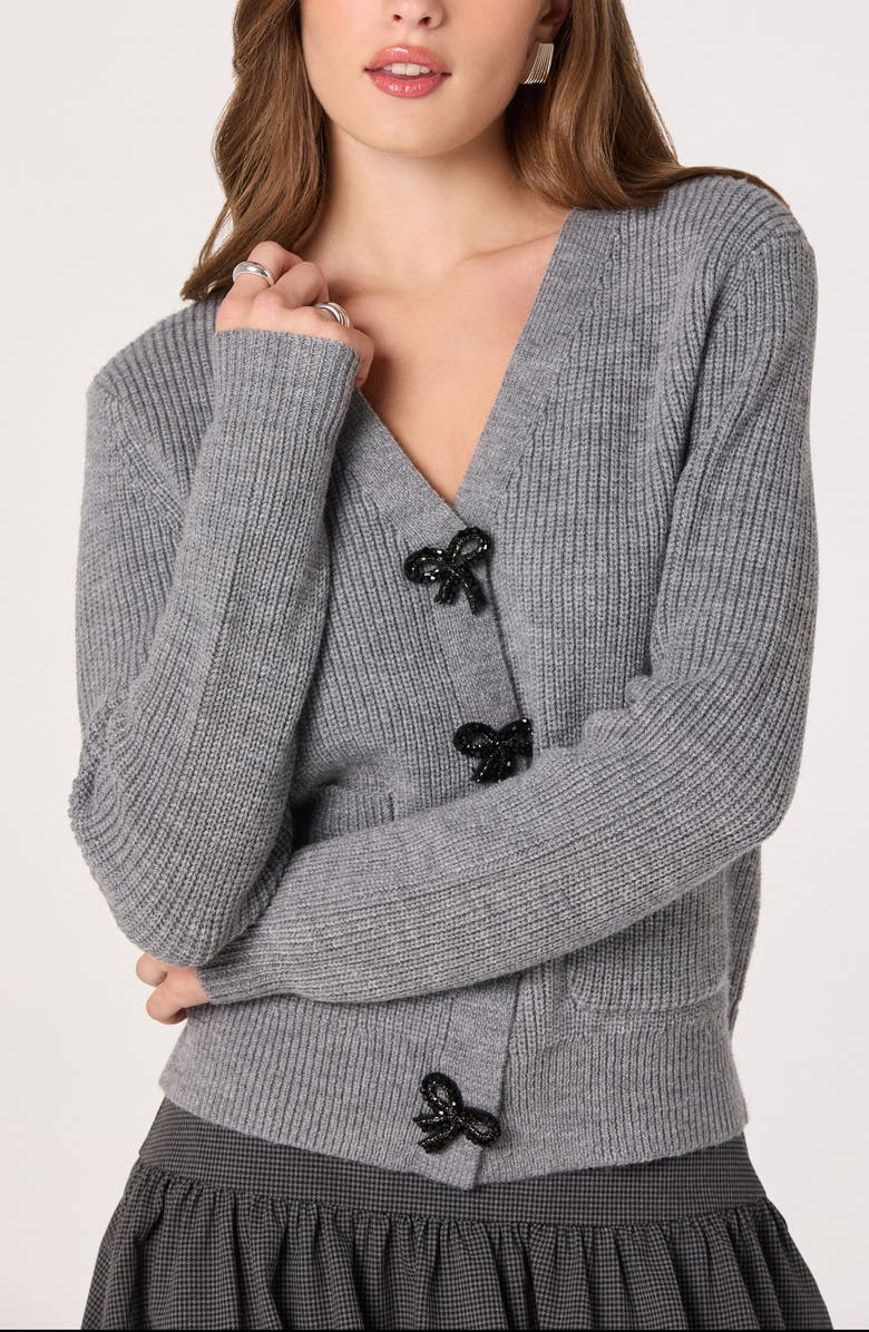ASTR the Label Crystal Embellished Bow Detail Cardigan, Alternate, color, Grey